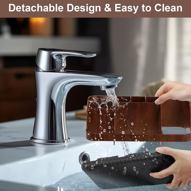 GFWARE Wood Toothbrush Holders for Bathrooms Countertop Organizer - Detachable 7 Slots Kid Bathroom Decor and Accessories, Wooden Bathroom Sink Storage Organization, Caddy, Tray, Brown - Image 3